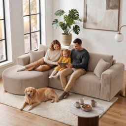 Luckracer Boneless Corner Sofa Couch Cloud Modular Sectional Sofa L Shaped Memory Foam Corduroy 245Cm, Right Facing Chaise Beige - thumbnail 2