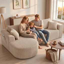Luckracer Boneless Corner Sofa Couch Cloud Modular Sectional Sofa L Shaped Memory Foam Corduroy 245Cm, Right Facing Chaise Beige - thumbnail 4