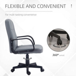 Homcom Pu Leather Office Chair Swivel Home Mid-Back Computer Desk Chair, Grey - thumbnail 5