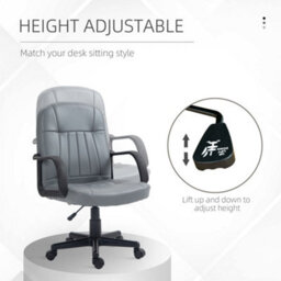 Homcom Pu Leather Office Chair Swivel Home Mid-Back Computer Desk Chair, Grey - thumbnail 4