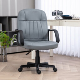 Homcom Pu Leather Office Chair Swivel Home Mid-Back Computer Desk Chair, Grey - thumbnail 1