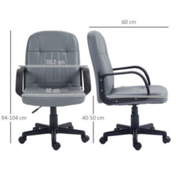 Homcom Pu Leather Office Chair Swivel Home Mid-Back Computer Desk Chair, Grey - thumbnail 3