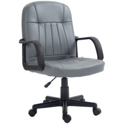 Homcom Pu Leather Office Chair Swivel Home Mid-Back Computer Desk Chair, Grey - thumbnail 2
