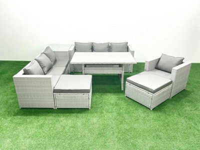 Fimous 8 Pieces Outdoor Rattan Sofa Set Cushions Patio Garden Furniture Sets Armchair Dining Table Side Table 2 Stools - image 1