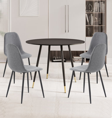 Hallowood Furniture Finley Small Round Dining Table In Black Finish With 4 Dark Grey Fabric Chairs - image 1