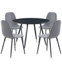 Hallowood Furniture Finley Small Round Dining Table In Black Finish With 4 Dark Grey Fabric Chairs - thumbnail 8