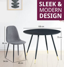 Hallowood Furniture Finley Small Round Dining Table In Black Finish With 4 Dark Grey Fabric Chairs - thumbnail 3