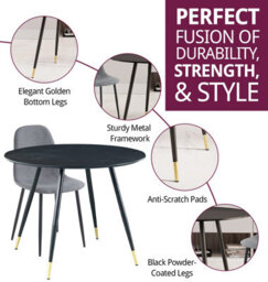 Hallowood Furniture Finley Small Round Dining Table In Black Finish With 4 Dark Grey Fabric Chairs - thumbnail 2