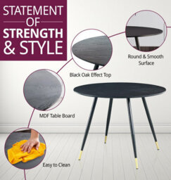 Hallowood Furniture Finley Small Round Dining Table In Black Finish With 4 Dark Grey Fabric Chairs - thumbnail 4
