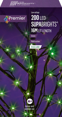 Supabrights String Battery-Powered Green 200 Led Indoor & Outdoor String Lights