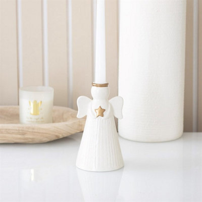 Star Angel Taper Candle Holder Off White Ceramic Angel Candlestick - image 1