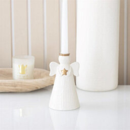 Star Angel Taper Candle Holder Off White Ceramic Angel Candlestick - thumbnail 1