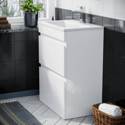 Nes Home White 600mm Pvc 2 Drawer Vanity Cabinet & Slim Basin Sink Floorstanding - thumbnail 5