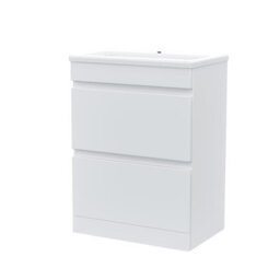 Nes Home White 600mm Pvc 2 Drawer Vanity Cabinet & Slim Basin Sink Floorstanding - thumbnail 6