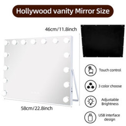 Matteo Ergonomic Hollywood Vanity Mirror 15-Dimmable Bulbs Touch Control Tabletop Usb Charging 58X46Cm Mt005846Bu-Ad - thumbnail 8