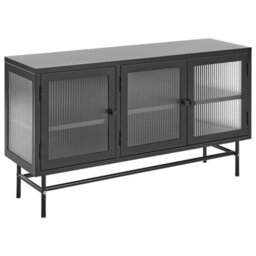 Beliani Glass Display Sideboard Devon 115 Cm Metal Black - thumbnail 1