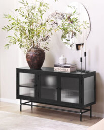 Beliani Glass Display Sideboard Devon 115 Cm Metal Black - thumbnail 2
