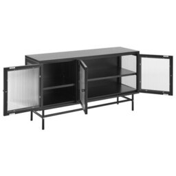 Beliani Glass Display Sideboard Devon 115 Cm Metal Black - thumbnail 6