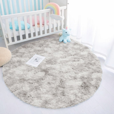 Aspire Homeware Non-Slip Tie Dye Light Grey Shaggy Rug Soft Fluffy, Round Living Area And Bedroom Rug, (L)120Cm X (W)120Cm - image 1