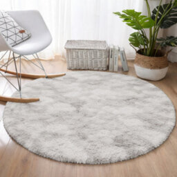 Aspire Homeware Non-Slip Tie Dye Light Grey Shaggy Rug Soft Fluffy, Round Living Area And Bedroom Rug, (L)120Cm X (W)120Cm - thumbnail 6