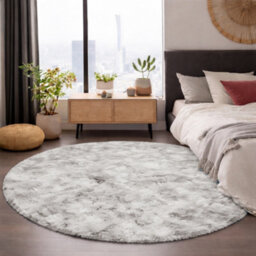 Aspire Homeware Non-Slip Tie Dye Light Grey Shaggy Rug Soft Fluffy, Round Living Area And Bedroom Rug, (L)120Cm X (W)120Cm - thumbnail 7