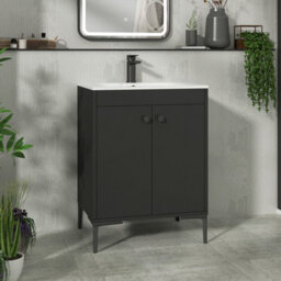 Royal Bathrooms Verona 600mm Matt Black Floor Standing Vanity Unit 2 Door With Carrara White Basin & Matt Black Knob - thumbnail 1