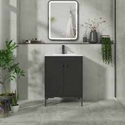 Royal Bathrooms Verona 600mm Matt Black Floor Standing Vanity Unit 2 Door With Carrara White Basin & Matt Black Knob - thumbnail 4