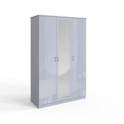 Fwstyle 3 Door Triple Mirrored Wardrobe Gloss Grey - image 1