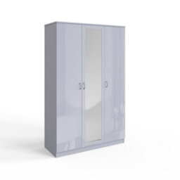 Fwstyle 3 Door Triple Mirrored Wardrobe Gloss Grey