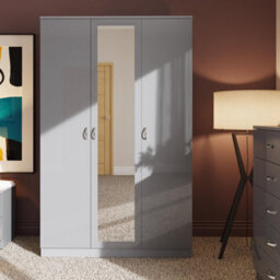 Fwstyle 3 Door Triple Mirrored Wardrobe Gloss Grey - thumbnail 3