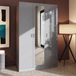 Fwstyle 3 Door Triple Mirrored Wardrobe Gloss Grey - thumbnail 2