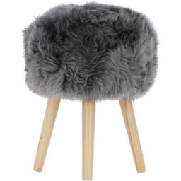 Fenland Sheepskin Fenland's Real Sheepskin Handmade Stool Grey With Wooden Legs - (H) 50Cm (Diameter) 39Cm - thumbnail 2