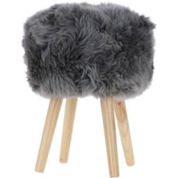 Fenland Sheepskin Fenland's Real Sheepskin Handmade Stool Grey With Wooden Legs - (H) 50Cm (Diameter) 39Cm - thumbnail 3