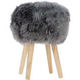 Fenland Sheepskin Fenland's Real Sheepskin Handmade Stool Grey With Wooden Legs - (H) 50Cm (Diameter) 39Cm - thumbnail 1