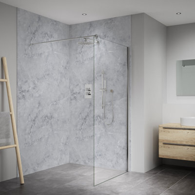 Splashwall Elite Mpc Tongue & Groove Bathroom & Wet Room Panel (H)2420mm (W)600mm - Matt Smoked Marble - image 1
