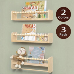 Wooden 40Cm Wooden Floating Shelf Set Kids Wall Bookshelf - thumbnail 4