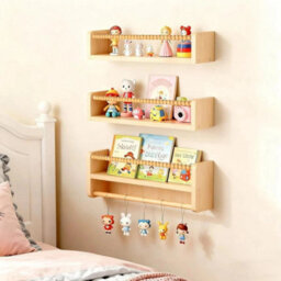 Wooden 40Cm Wooden Floating Shelf Set Kids Wall Bookshelf - thumbnail 5