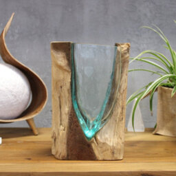 Molton Glass V Shaped Art Vase On Wood - thumbnail 5