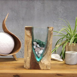 Molton Glass V Shaped Art Vase On Wood - thumbnail 4