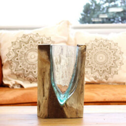 Molton Glass V Shaped Art Vase On Wood - thumbnail 6
