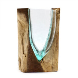 Molton Glass V Shaped Art Vase On Wood - thumbnail 1