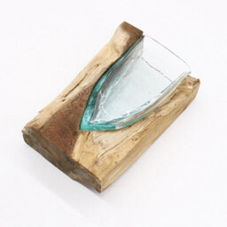 Molton Glass V Shaped Art Vase On Wood - thumbnail 3