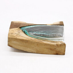Molton Glass V Shaped Art Vase On Wood - thumbnail 2