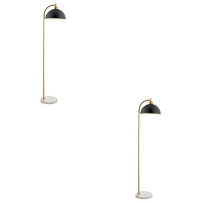 Loops Stylish 2 Pack Of 1450mm Tall Floor Lamps In Matt Black And Antique Brass With Marble Base - image 1