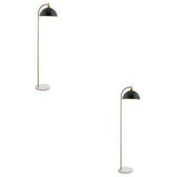 Loops Stylish 2 Pack Of 1450mm Tall Floor Lamps In Matt Black And Antique Brass With Marble Base