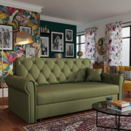 Viva Roma Iv Living Room Sofa Bed With Hr Foam Wave Springs Metal Legs And Wooden Frame 188X85X98Cm Olive - thumbnail 1