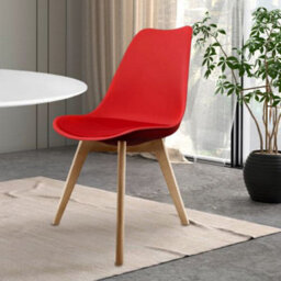 Fusion Living Soho Red Plastic Dining Chair With Squared Light Wood Legs - thumbnail 2