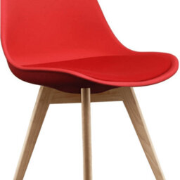 Fusion Living Soho Red Plastic Dining Chair With Squared Light Wood Legs - thumbnail 3