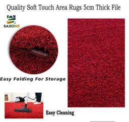 Sasons Soft Shaggy Rug, Thick Pile Non-Shedding Modern Carpet For Living Room, Bedroom & Lounge Luxury Plain Design (Red 80X150Cm) - thumbnail 5