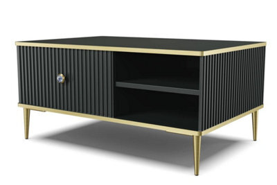 Arte Petra Coffee Table In Black - Sleek Modern Design With Storage And Gold Metal Legs - W900mm X H430mm X D600mm - image 1